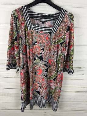 Danillo Boutique Woman 3X Paisley Print 3/4 Sleeve Top Tunic